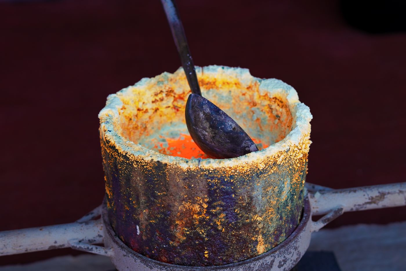 Molten gold being refined at high temperature